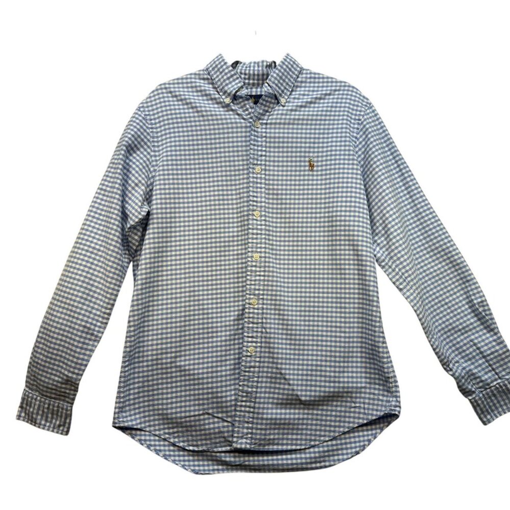 Ralph Lauren Mens Long Sleeve Cotton Shirt Size M Blue & White Checkered
